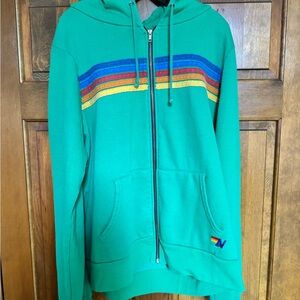 Aviator Nation Green Hoodie with Rainbow Stripes